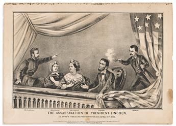 (ABRAHAM LINCOLN.) Pair of Currier & Ives prints depicting Lincoln's assassination and death.